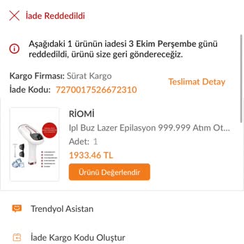 Lazer Cihazı Yanık ve İade Sorunu