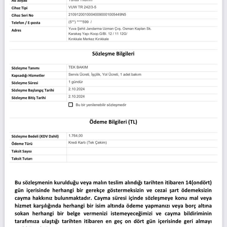 Kombi Bakım Talebini İptal Ettiremiyorum