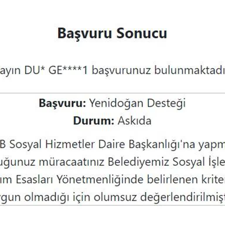 Yenidoğan Desteği Başvurum Askıda Kaldı, Net Bilgi Yok