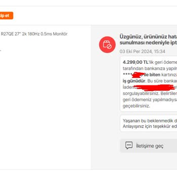 Yanıltıcı Fiyatlandırma ile İptal Edilen Monitör Siparişi