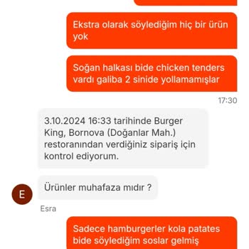 Burger King Siparişimde Eksik Ürün ve Gecikme Sorunu