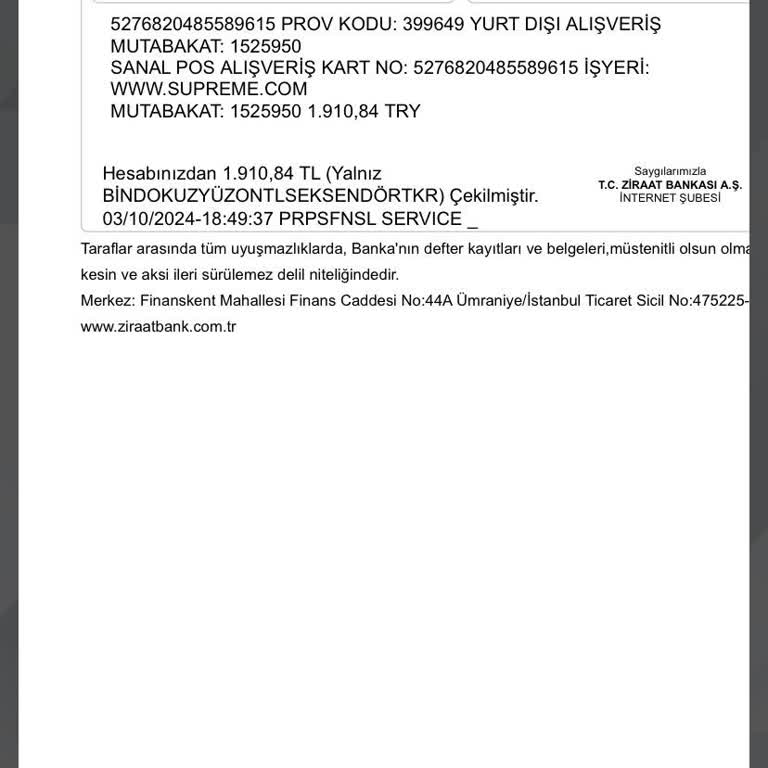 Kart Bilgilerimin İzinsiz Kullanımı ve Para Çekimi