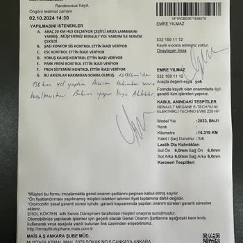 Renault bakımı sonrası araç arızası ve mağduriyet