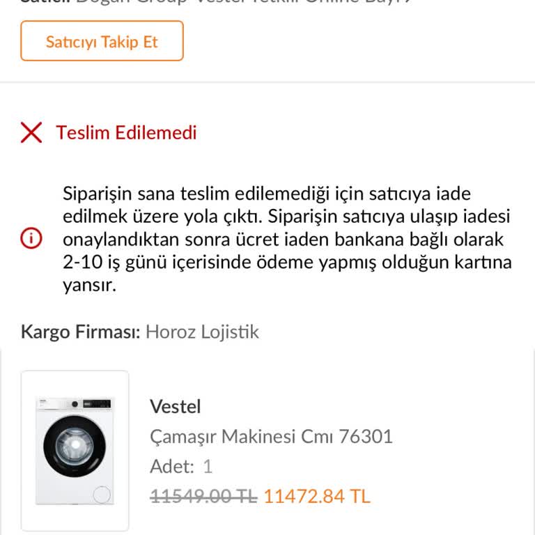Teslimat Çilesi: Çamaşır Makinem Nerede?