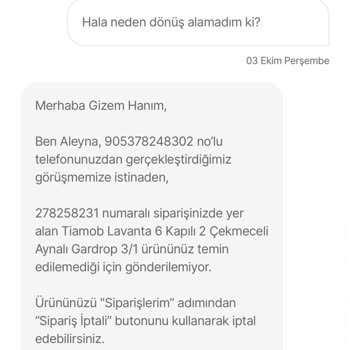 Hepsiburada'dan Beklenen Dolap Teslim Edilmedi