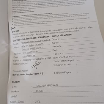 Bosch Çamaşır Makinesi Sorunu ve Yetersiz Servis