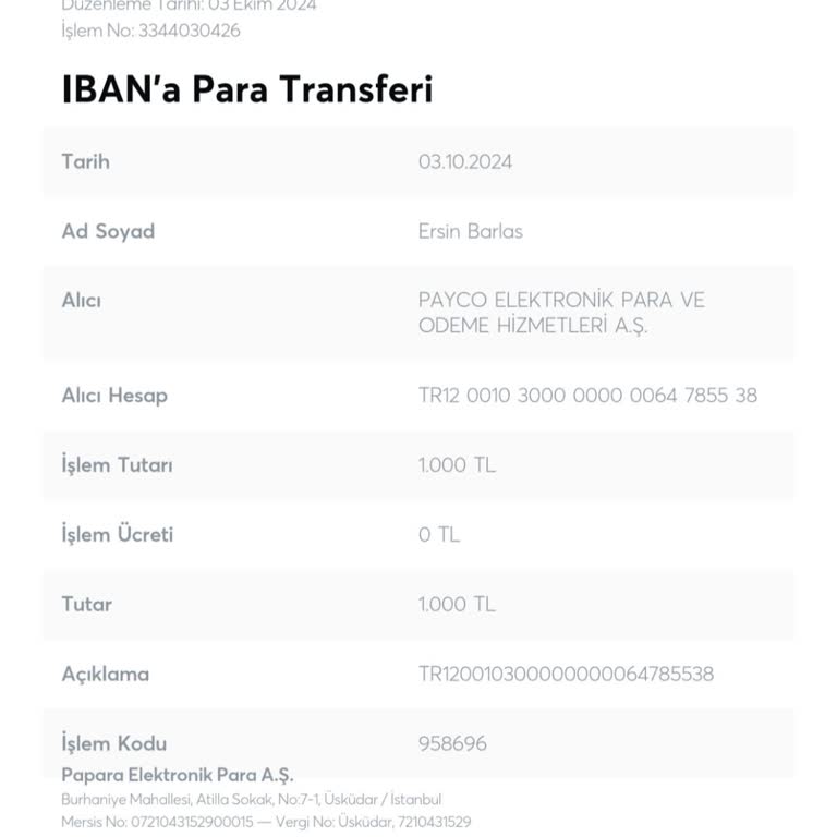 Hesabına Yapılan Transferde İade Sorunu