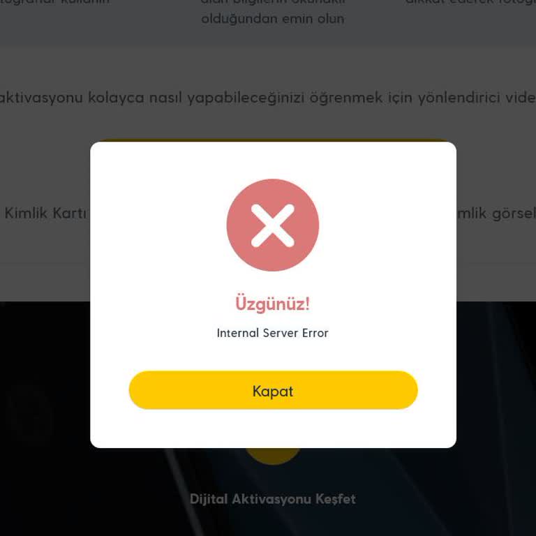 Hat Aktivasyonu İçin Sunucu Hatası