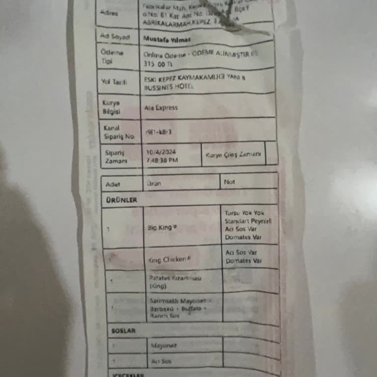 Burger King Siparişim Hayal Kırıklığı Yarattı