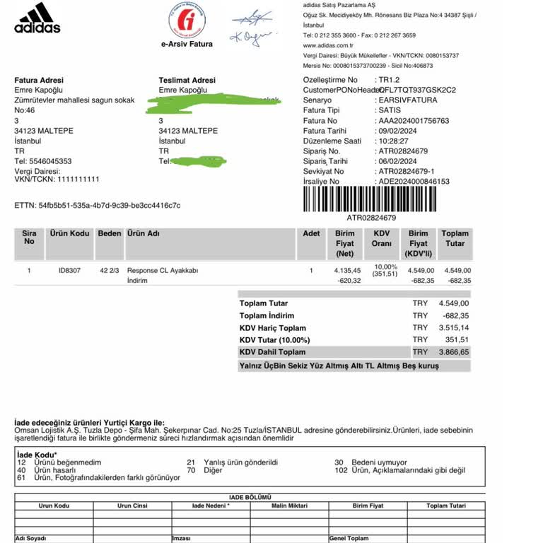 Adidas Ayakkabının Renk Değişimi ve İade Sorunu