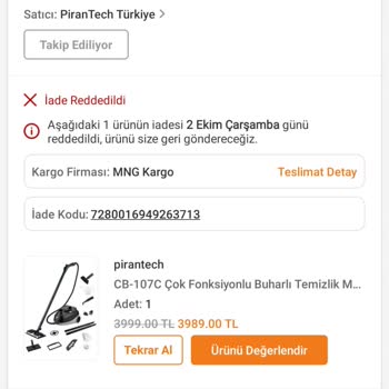 Trendyol Buharlı Temizleyici Koltukları Yaktı İade Süreci Sorunlu