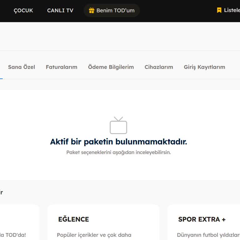 Tod TV Paketim Hesabımda Görünmüyor