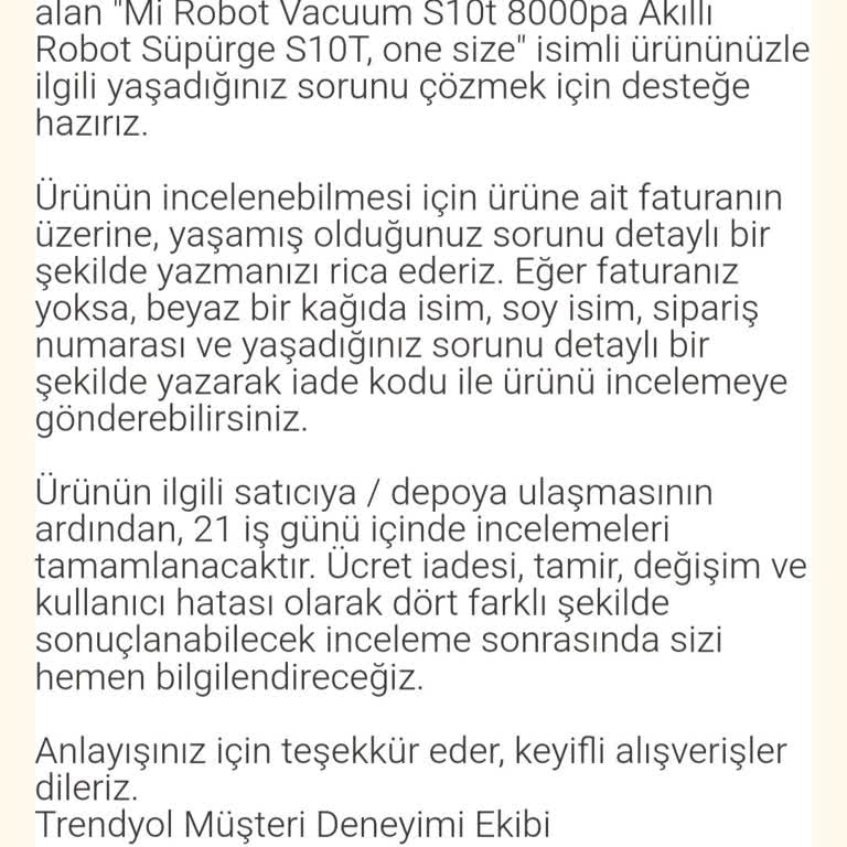 Xiaomi Robot Süpürge Servis Sorunu