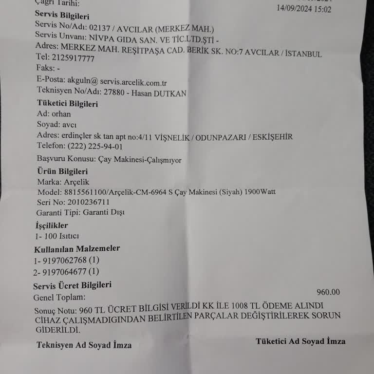 Arçelik Çaycı Servis Ücretleri Can Sıkıyor