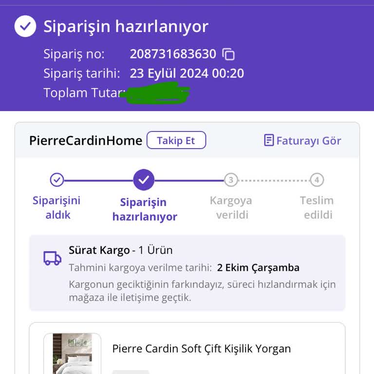 Kargoya Verilmeyen Hediye Yorgan Mağduriyeti