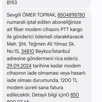 Yanlış Faturalandırılan Fiber Modem Ücreti Mağduriyeti