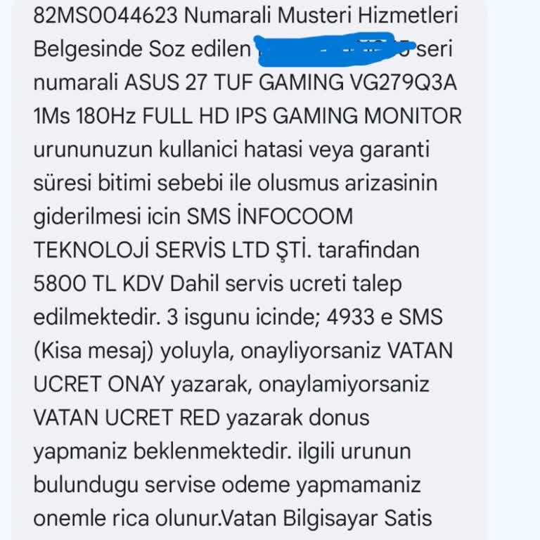 Vatan Bilgisayar'dan Alınan Monitörün Servis Sürecinde Yaşanan Sorunlar