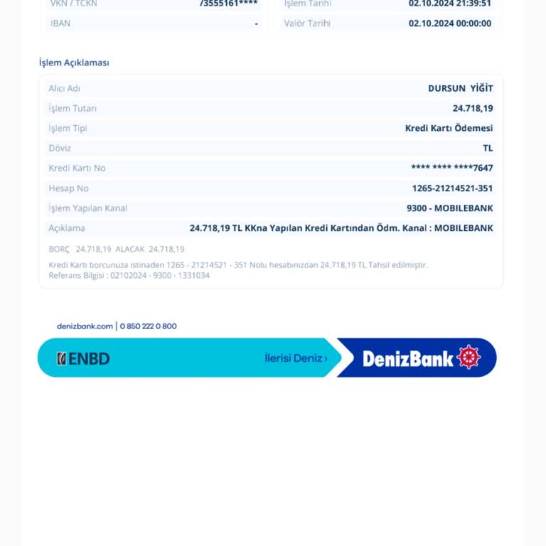 Denizbank Kart Aidatı İadesi Talebi