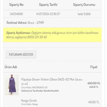 Para İadesi Yapılmayan Elbise Alışverişi Mağduriyeti