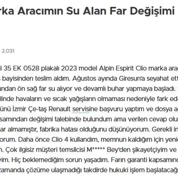 Renault Clio Far Sorunu ve Yetersiz Servis Deneyimi