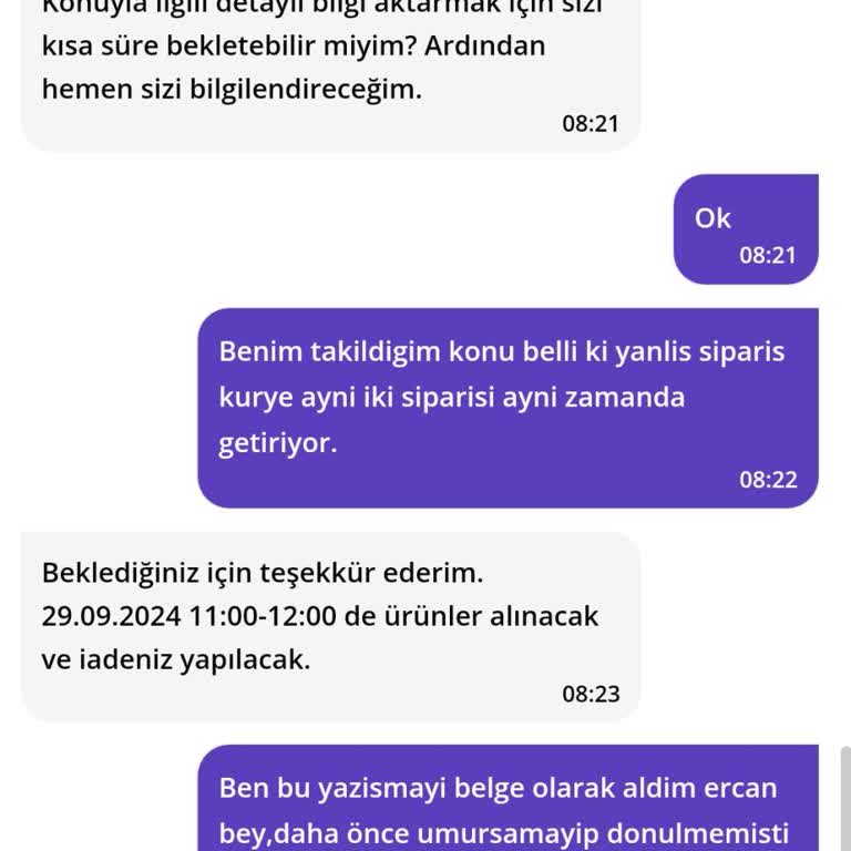 Getir Çarşı'da İade Sorunu ve Yanlış Sipariş Teslimatı