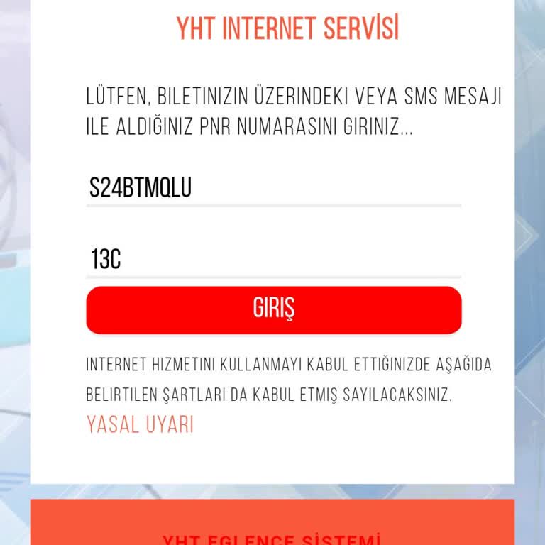 YHT İnternet Bağlantısı ve Koltuk No Sorunu