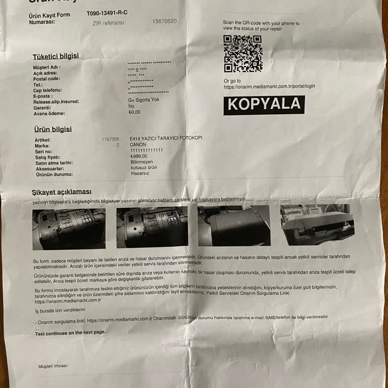 Garanti Sürecinde Kayıp Yazıcı Sorunu