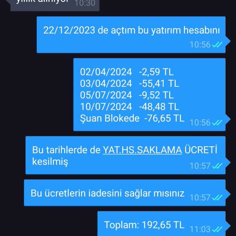 Yatırım Hesabından Erken Kesilen Saklama Ücreti Sorunu
