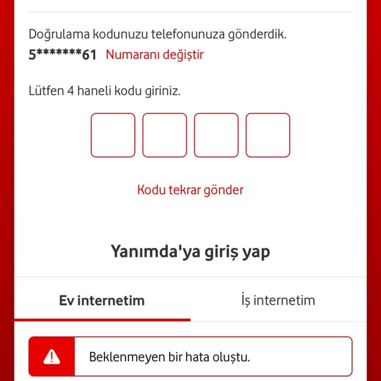 Vodafone Yanımda Uygulamasına Giriş Sorunu