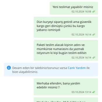 Yanlış İsim Nedeniyle Teslim Edilmeyen Sipariş