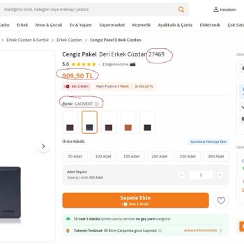 Yanlış Renk ve Boyutta Cüzdan Gönderimi