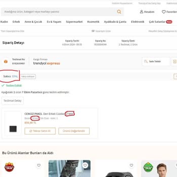 Yanlış Renk ve Boyutta Cüzdan Gönderimi