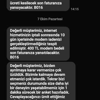 Modem İadesi Sorunu ve Yanlış Fatura Yansıtması