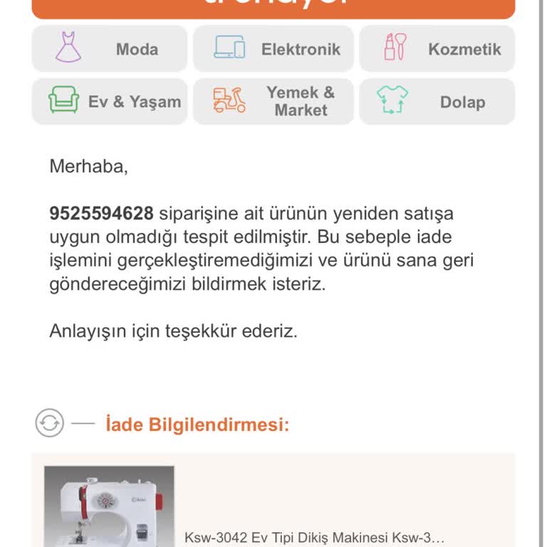 Kiwi Dikiş Makinası İadesi