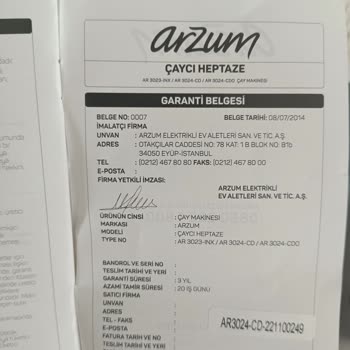Arzum Çay Makinesi: Garanti Kapsamı ve Kalite Sorunu