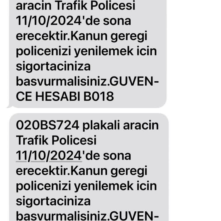 Yanlış Plakalarla Gelen Sigorta SMS'leri