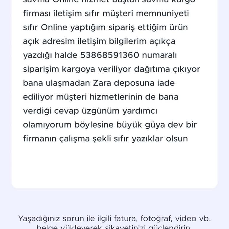 Zara'nın Sıfır Müşteri Memnuniyeti ve Başarısız Kargo Süreci