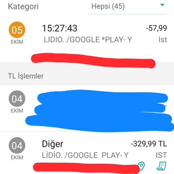 Belirsiz Google Play Harcaması Hakkında Bilgi Talebi