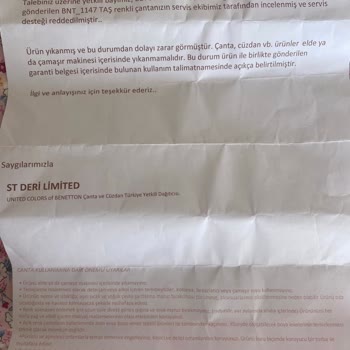 Benetton çantam yırtıldı, müşteri hizmetleri ilgisiz