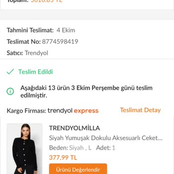 Trendyol Milla'dan Eksik Ürün ve Çözüm Üretemeyen Destek