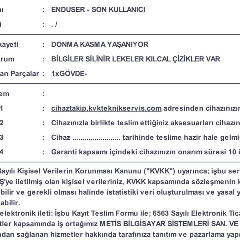 KVK Servis Ücret Politikası ve Donma Sorunu