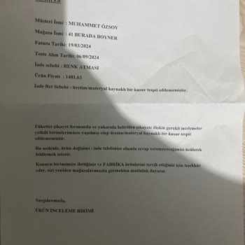 Boyner'den Aldığım Pantolonların Renk Atması ve İade Sorunu