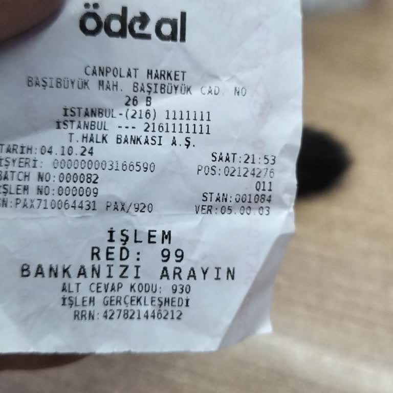 Ödeal POS'ta QR İşlemlerinde Sürekli Red Sorunu