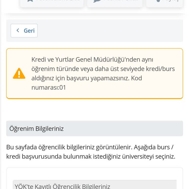 Burs Başvurusunda Yanlış Uyarı Sorunu