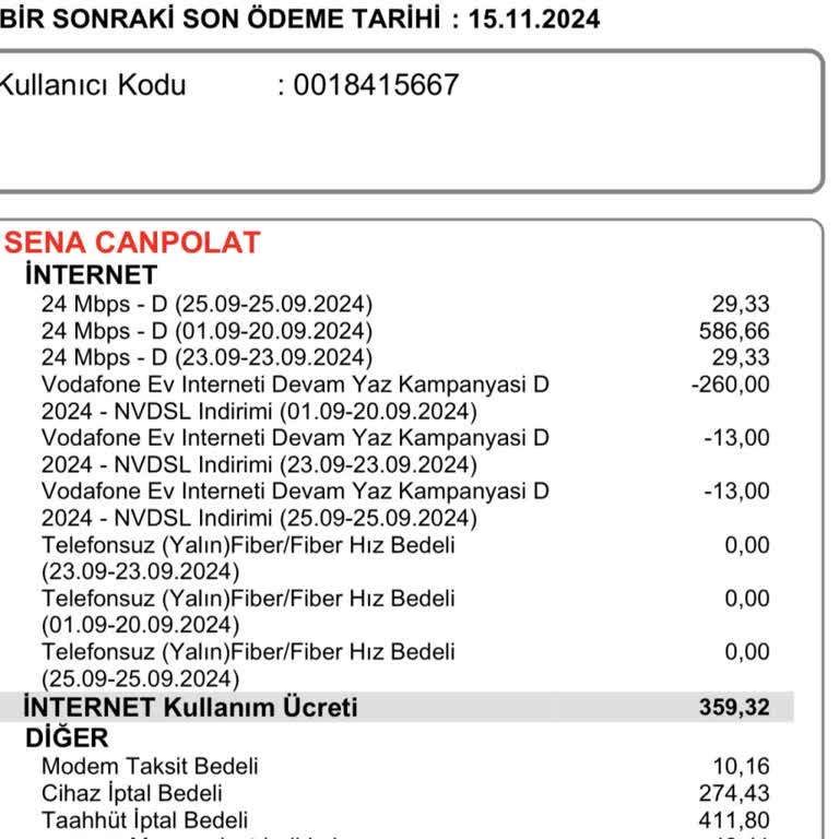 Vodafone Ev İnterneti Mağduriyeti
