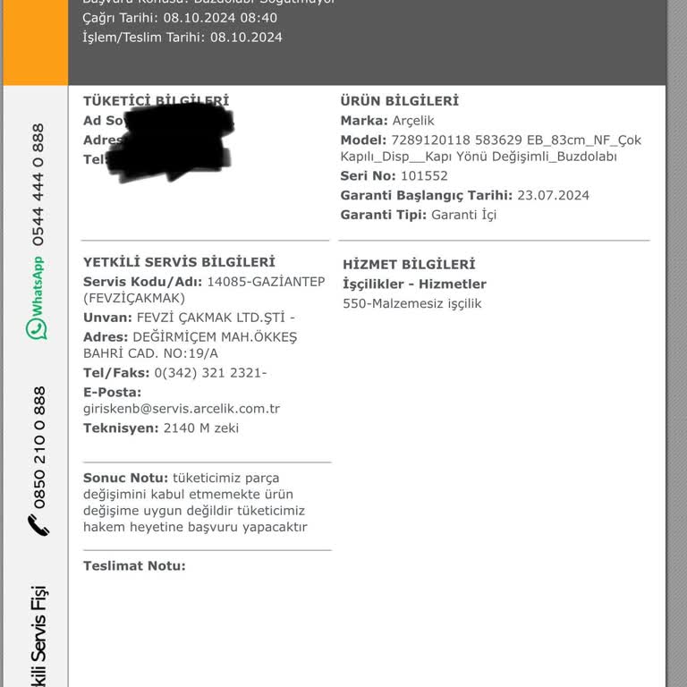 Arızalı Buzdolabı ve Yetersiz Servis Hizmeti