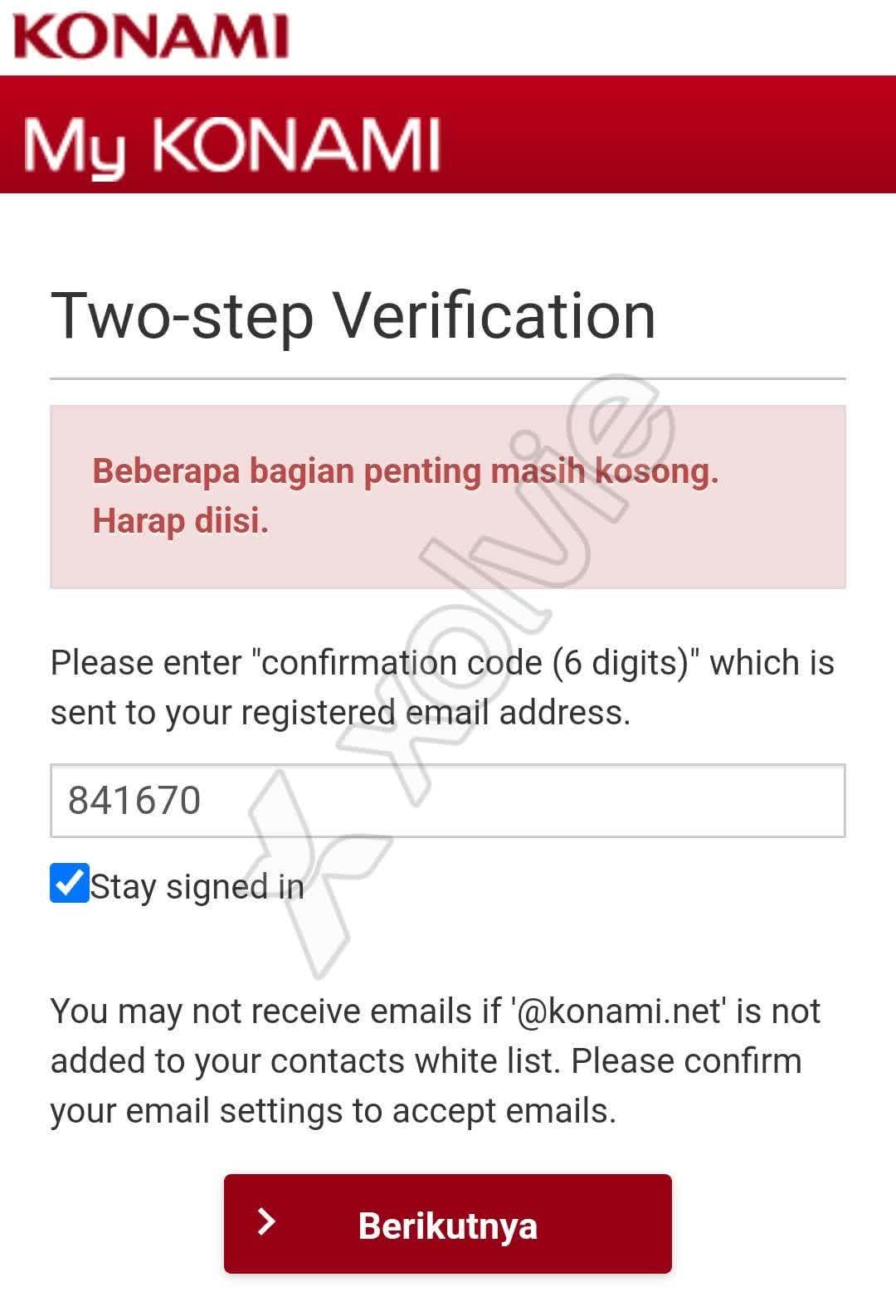 Konami Two-Step Verification Error Prevents Me from Accessing My ...