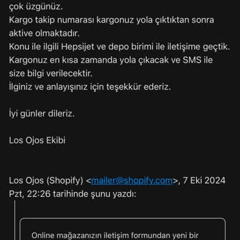 Los Ojos Siparişimde İletişim ve Teslimat Sorunu