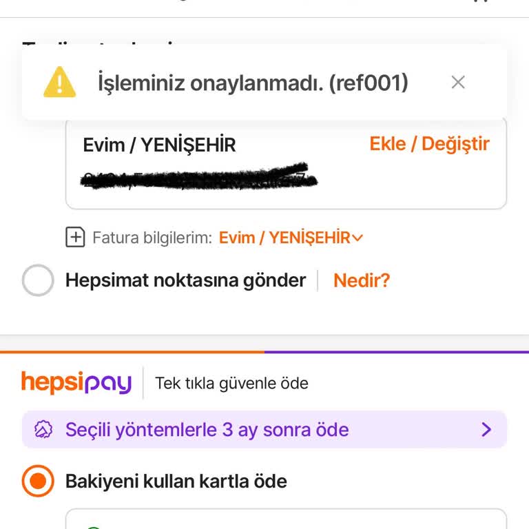Hepsiburada'da Ref 001 Hatası Alışverişi Engelliyor