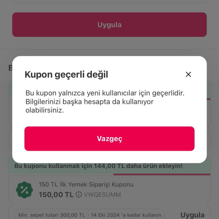 Yemeksepeti Kupon Sorunu: Hesap Hatası ve Çözüm Beklentisi